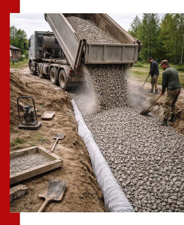 Гравий для дренажа с доставкой в Сосновоборске качественный и недорогой
