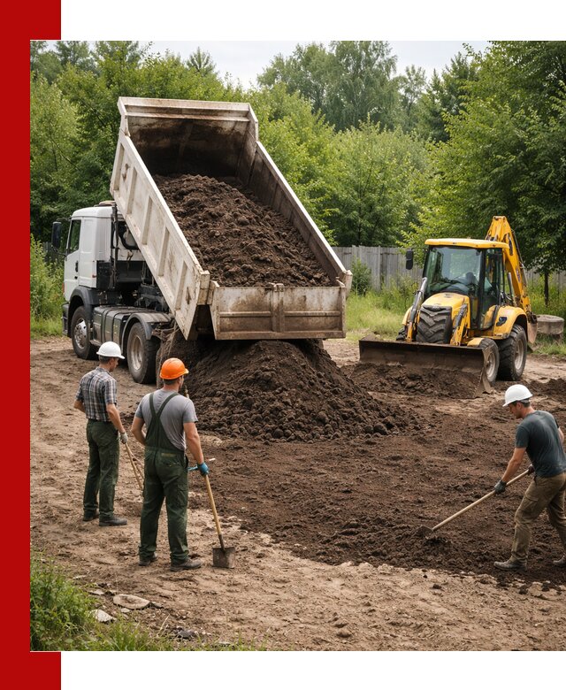 Доставка и укладка грунта для выравнивания участка в Сосновоборске