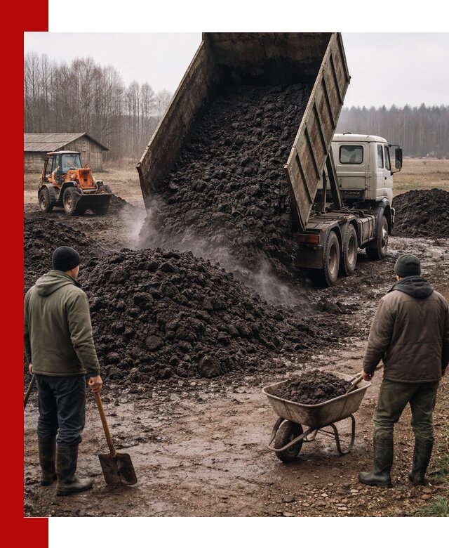 Доставка низинного торфа с разгрузкой и доставкой в Сосновоборске