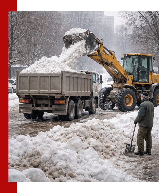 Вывоз снега грузовой техникой в Сосновоборске оперативно и чисто