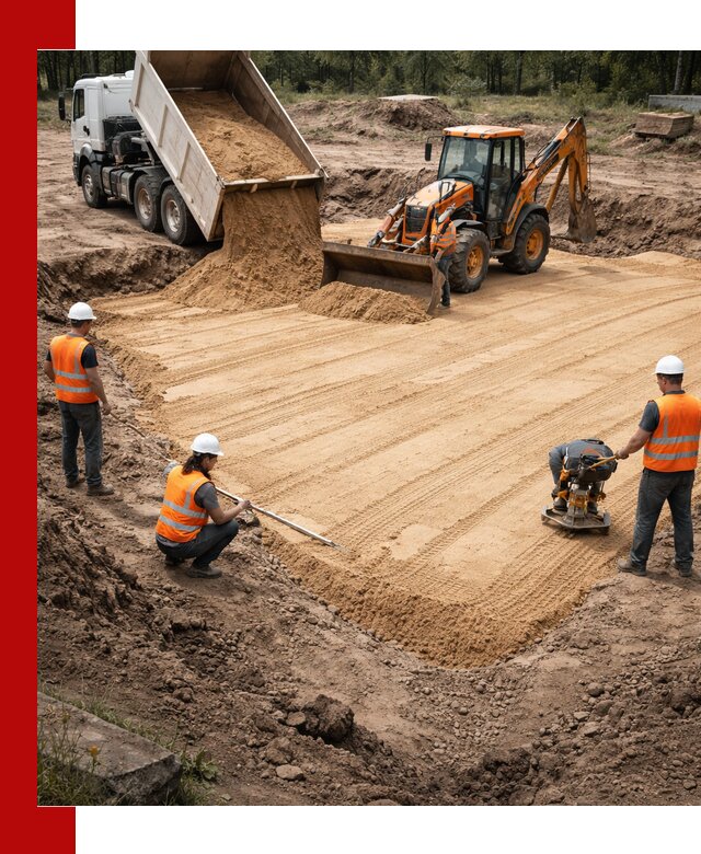 Устройство песчаной подушки для фундаментов и дорог в Сосновоборске